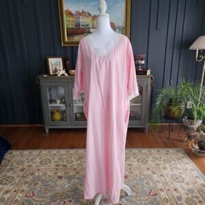 Vintage Carole Pink Dotted Swiss Nightgown Cottagecore 1X USA